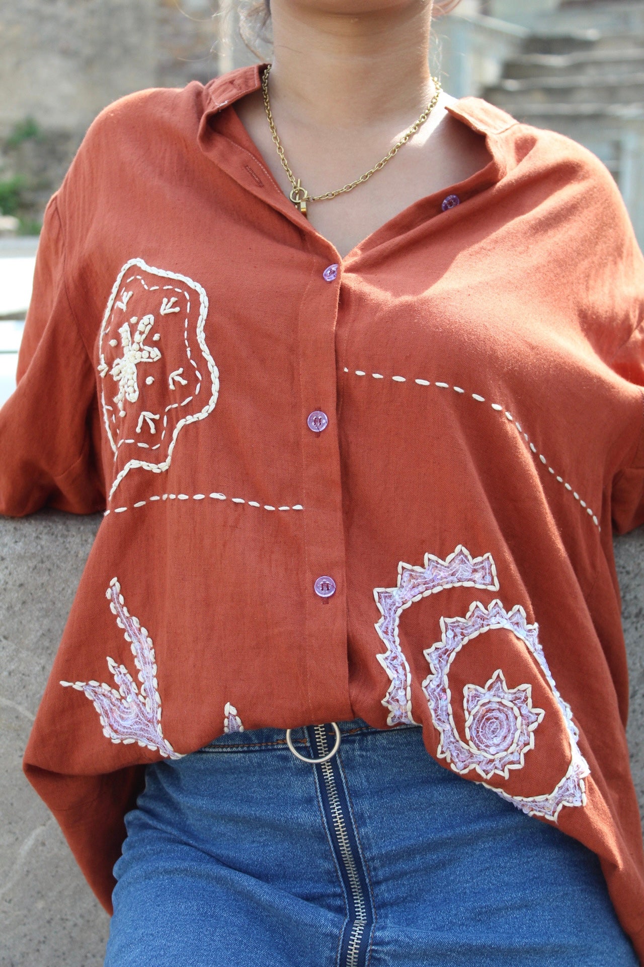 Rust Embroidered Shirt