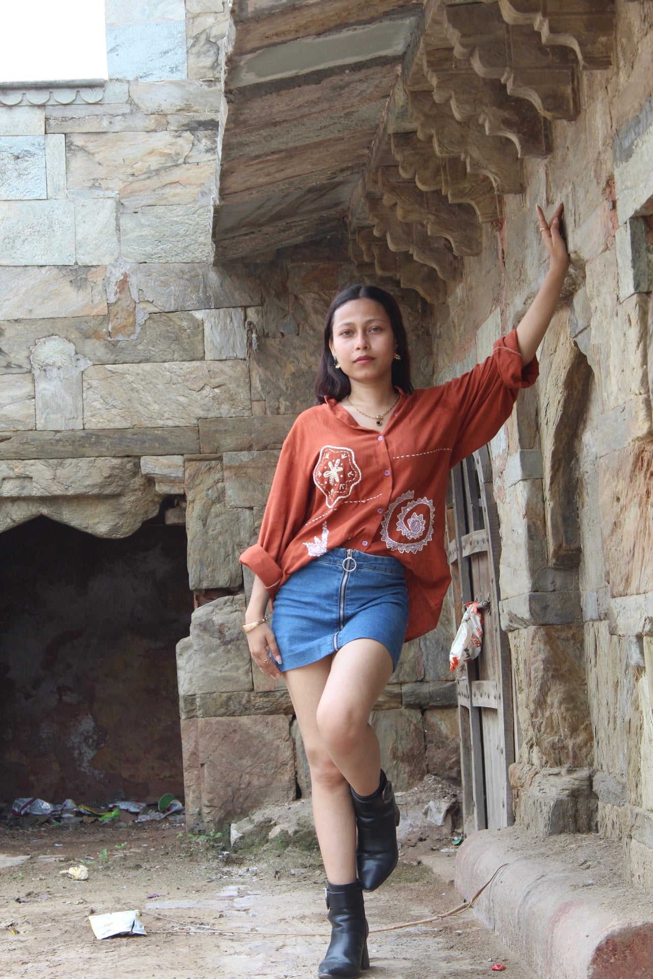 Rust Embroidered Shirt