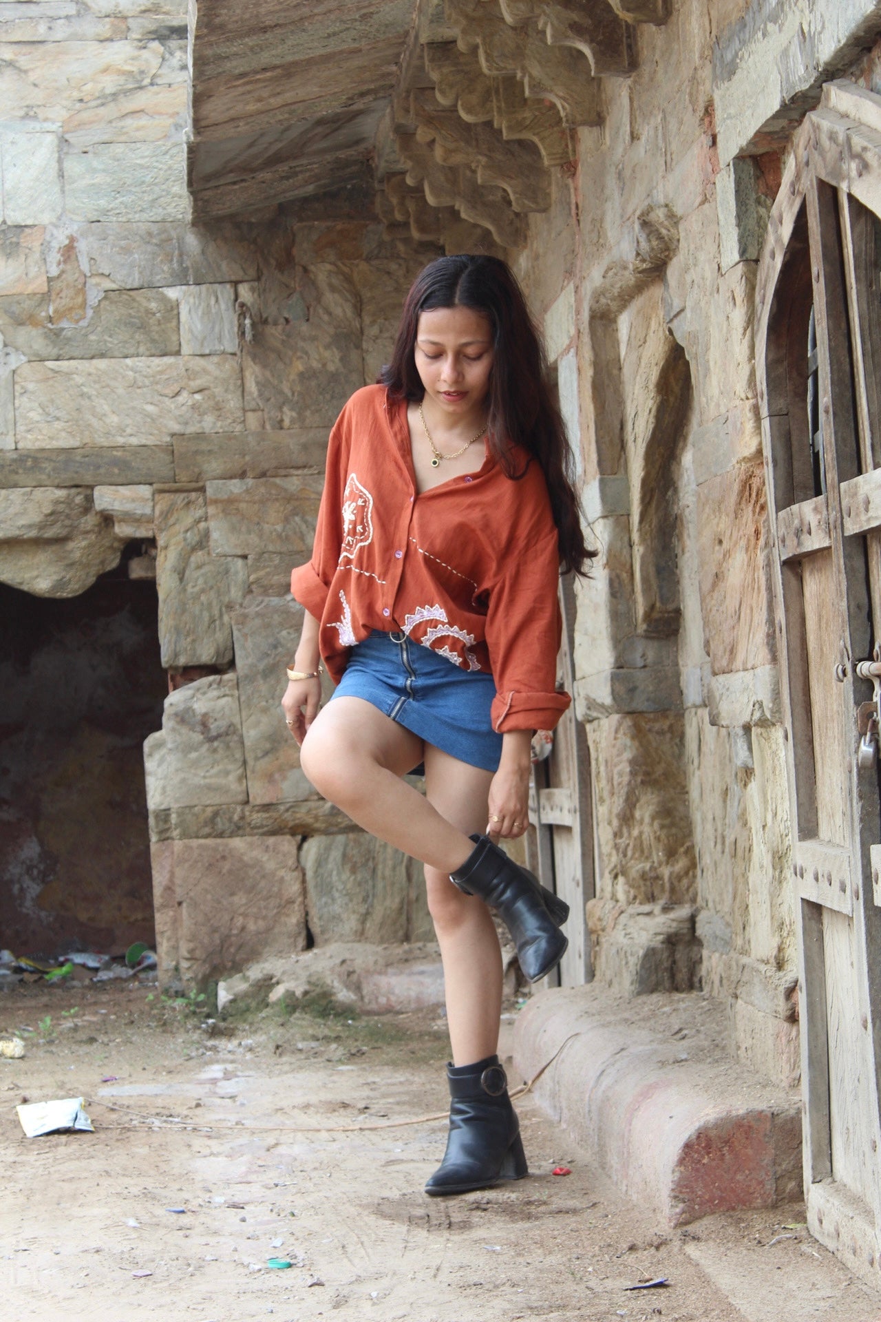 Rust Embroidered Shirt